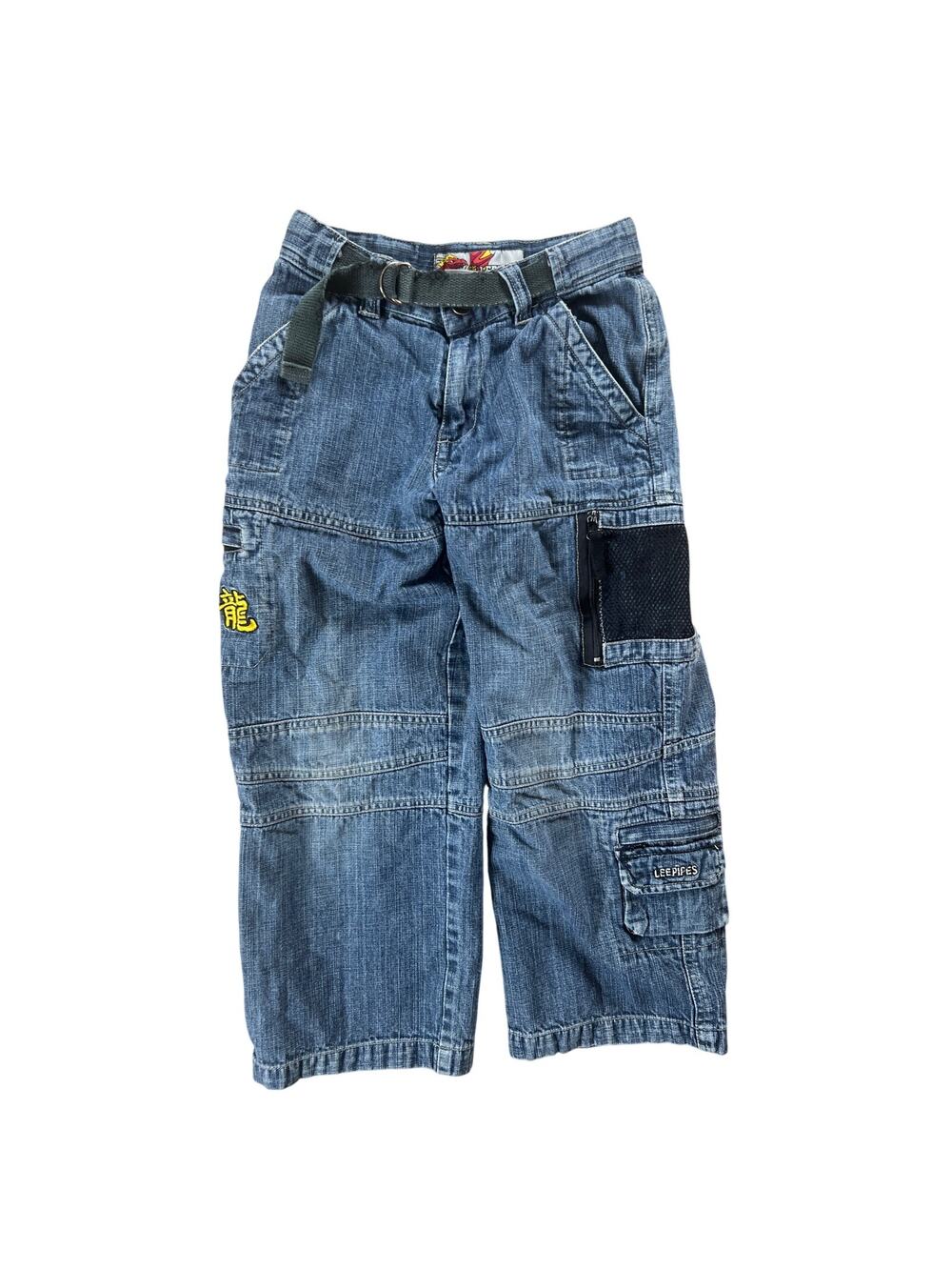 Vintage Lee Pipes Jeans Boys Size 8R Wide Leg Pockets Baggy Skater Y2K